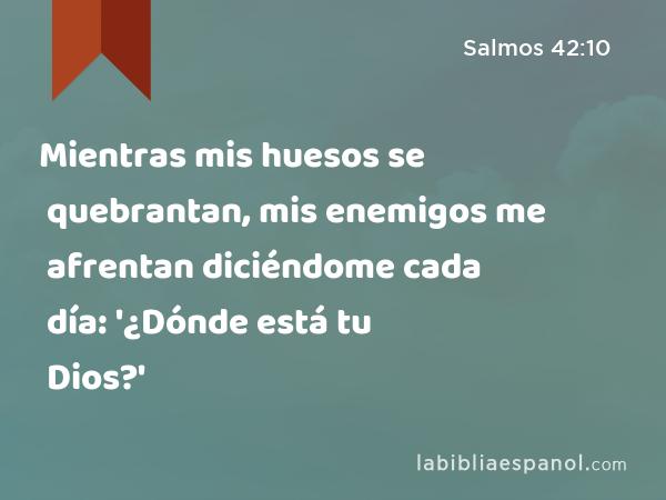 Mientras mis huesos se quebrantan, mis enemigos me afrentan diciéndome cada día: '¿Dónde está tu Dios?' - Salmos 42:10