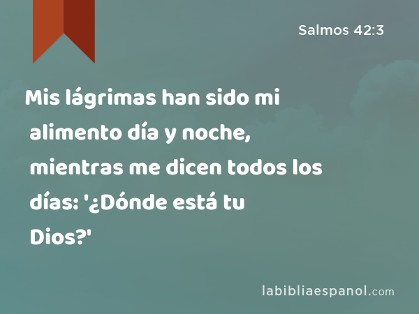 Mis lágrimas han sido mi alimento día y noche, mientras me dicen todos los días: '¿Dónde está tu Dios?' - Salmos 42:3