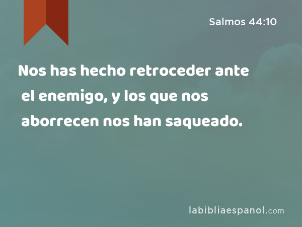 Nos has hecho retroceder ante el enemigo, y los que nos aborrecen nos han saqueado. - Salmos 44:10