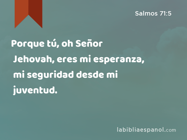 Porque tú, oh Señor Jehovah, eres mi esperanza, mi seguridad desde mi juventud. - Salmos 71:5