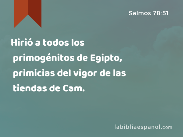 Hirió a todos los primogénitos de Egipto, primicias del vigor de las tiendas de Cam. - Salmos 78:51