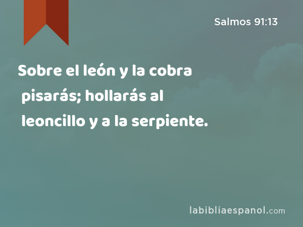 Sobre el león y la cobra pisarás; hollarás al leoncillo y a la serpiente. - Salmos 91:13